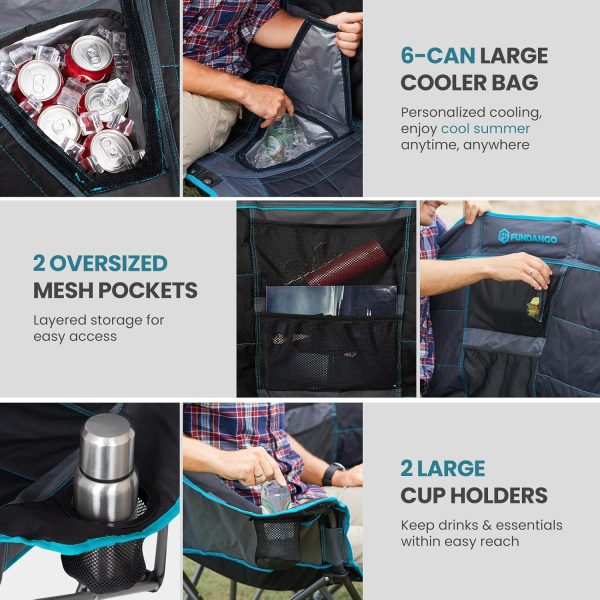 FUNDANGO Double Camping Chair with Cooler, 2 Person Folding Oversized Loveseat Camp Chairs for Adults Fully Padded Couch with Cup Holder Carry Bag for Outdoor Lawn Beach Patio Support 660 LBS - Image 4