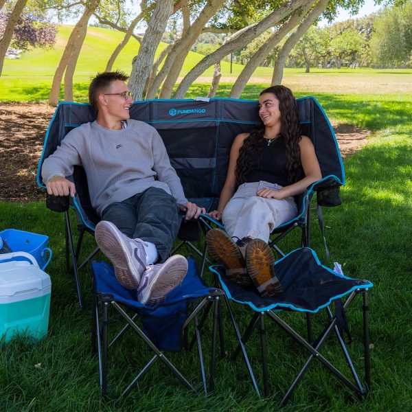 FUNDANGO Double Camping Chair with Cooler, 2 Person Folding Oversized Loveseat Camp Chairs for Adults Fully Padded Couch with Cup Holder Carry Bag for Outdoor Lawn Beach Patio Support 660 LBS - Image 8