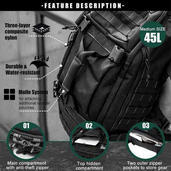 Gym Bag Duffle Bags Backpack - Travel Weekender Bag for Men Women Workout Bag for Military,Sports,Overnight,Basketball,Tactical,Football,Waterproof & Tear Resistant - Image 5