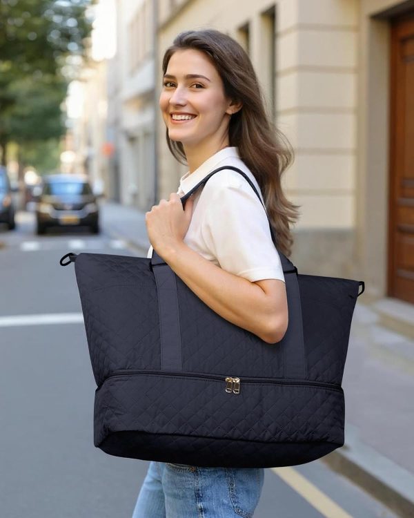 Travel Duffel Bag - Weekender Bags for Women, Carry On Overnight Bag with Shoe Compartment, with Toiletry Bag for Travel Essentials and Travel Accessories, Black, 13.4"×17.3"×7.9" - Image 2
