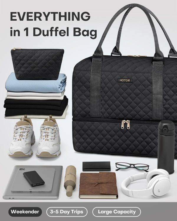 Travel Duffel Bag - Weekender Bags for Women, Carry On Overnight Bag with Shoe Compartment, with Toiletry Bag for Travel Essentials and Travel Accessories, Black, 13.4"×17.3"×7.9" - Image 3