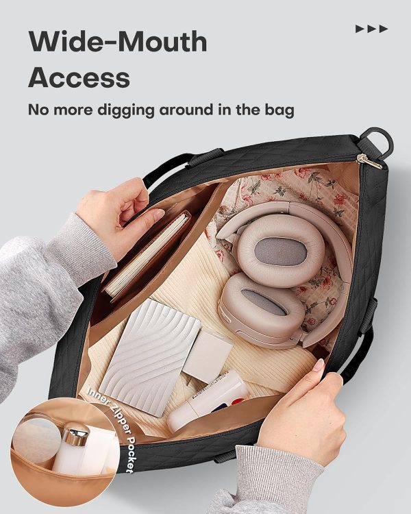 Travel Duffel Bag - Weekender Bags for Women, Carry On Overnight Bag with Shoe Compartment, with Toiletry Bag for Travel Essentials and Travel Accessories, Black, 13.4"×17.3"×7.9" - Image 6