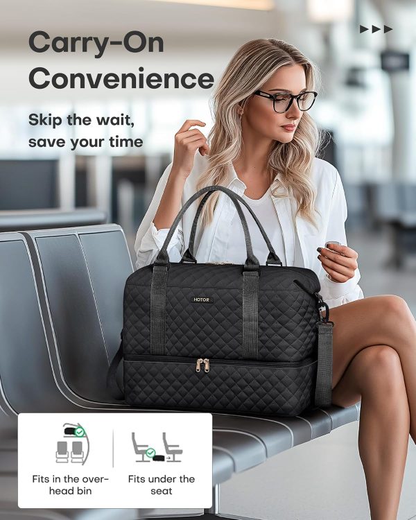 Travel Duffel Bag - Weekender Bags for Women, Carry On Overnight Bag with Shoe Compartment, with Toiletry Bag for Travel Essentials and Travel Accessories, Black, 13.4"×17.3"×7.9" - Image 7