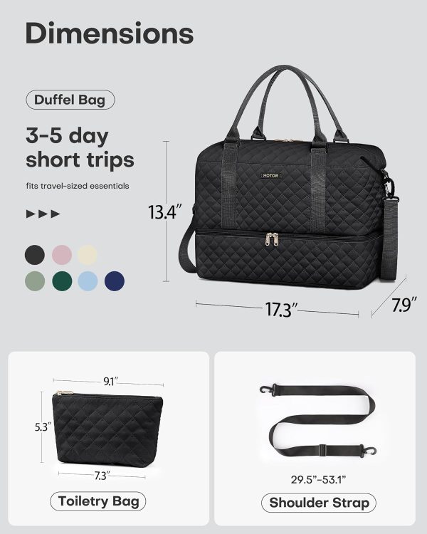 Travel Duffel Bag - Weekender Bags for Women, Carry On Overnight Bag with Shoe Compartment, with Toiletry Bag for Travel Essentials and Travel Accessories, Black, 13.4"×17.3"×7.9" - Image 8