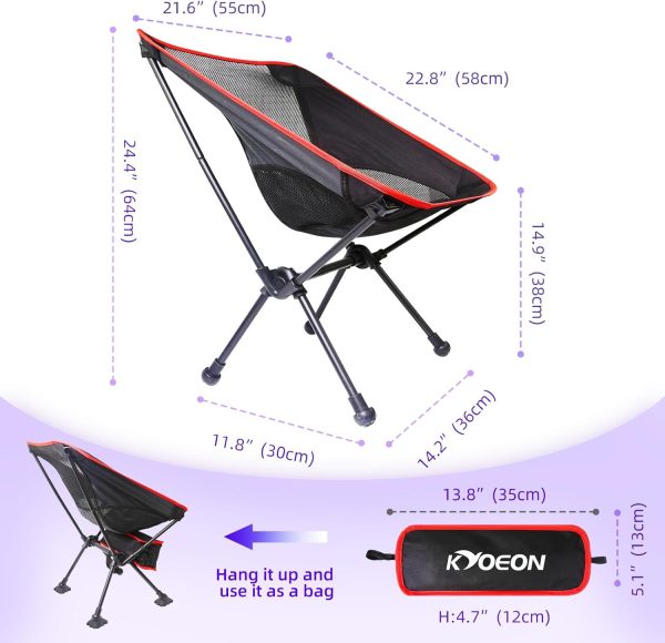 Portable Camping Chair, Ultralight Durable Foldable Chair for Outdoor Camp,Travel, Beach, Picnic, Garden, Sport Sturdy Frame, Comfortable Collapsible Lawn Chair, Supports 330Lbs - Image 3